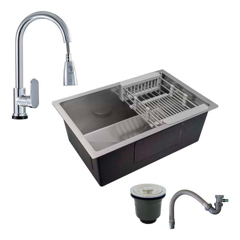 Combo Lavaplatos 70*45cm+grif.extraible Cromo+accesorios