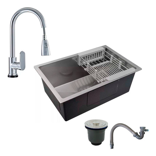 Combo Lavaplatos 70*45cm+grif.extraible Cromo+accesorios