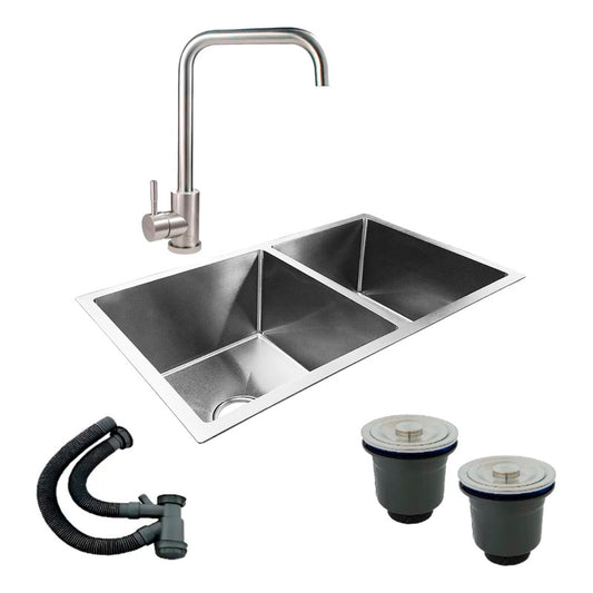 Combo Lavaplatos Doble 77*45cm+griferia 7plateada+accesorios
