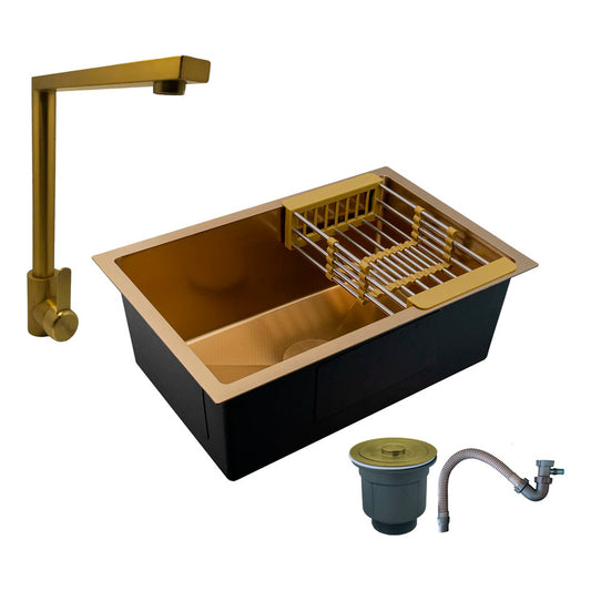 Combo Lavaplatos 70*45cm+griferia Lvp Oro Cepillado+acc