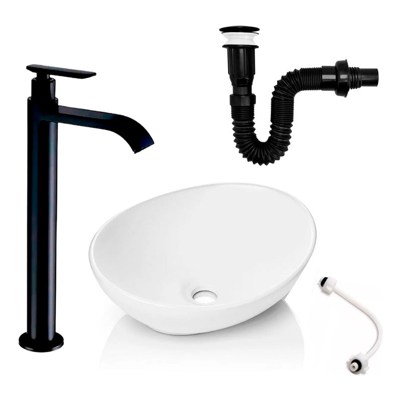 Kit Lavamanos Canoa+griferia Agua Fria Rio+push Negro