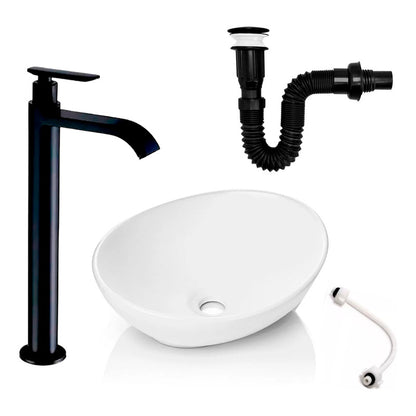 Kit Lavamanos Canoa+griferia Agua Fria Rio+push Negro