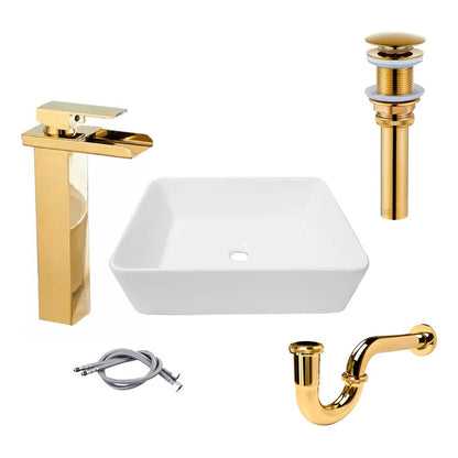 Combo Lavamanos Rectang.+griferia Monoc +push+sifon Oro Gf5