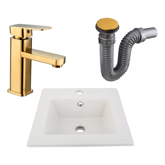 Combo Placa Lavamanos 41*41cm+griferia Monocontrol+push Oro3