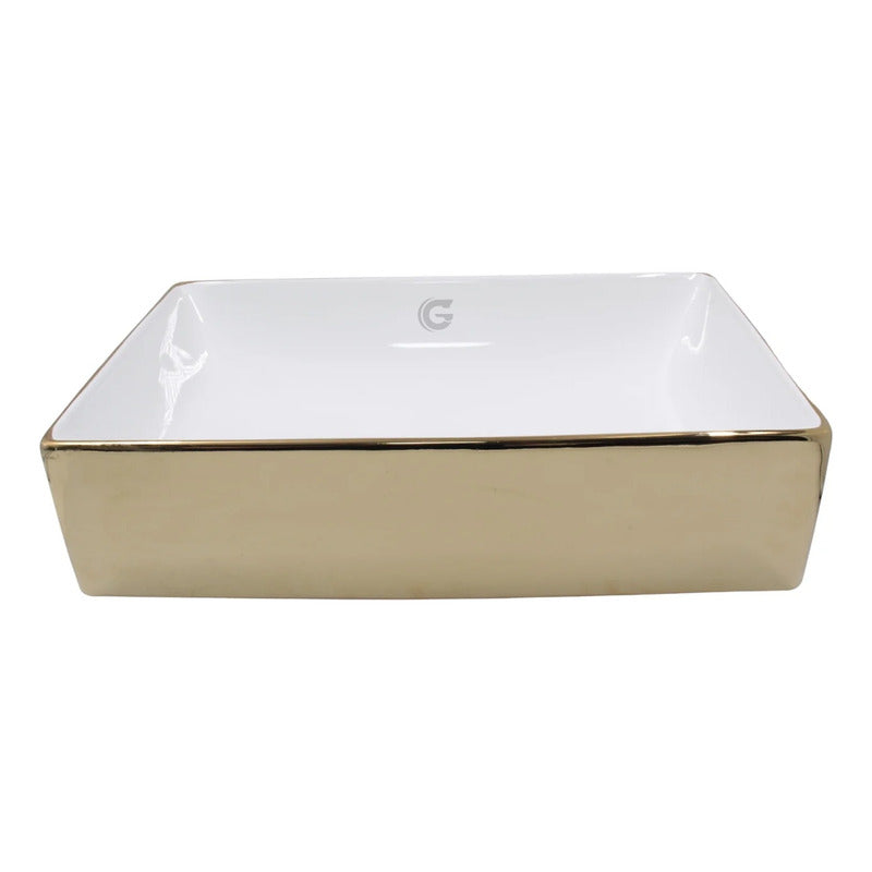 Lavamanos Rectangular Blanco/dorado Emperador