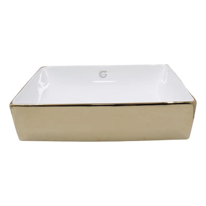 Lavamanos Rectangular Blanco/dorado Emperador
