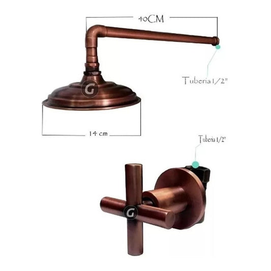 Ducha Vitage Cobre Antiguo 14cm Y Registro De Ducha