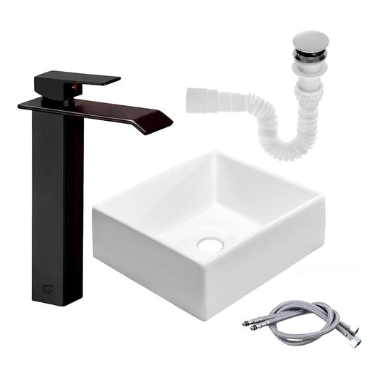 Kit Lavamanos Cuadrado+grifo Monocontrol Negro Cascada+push