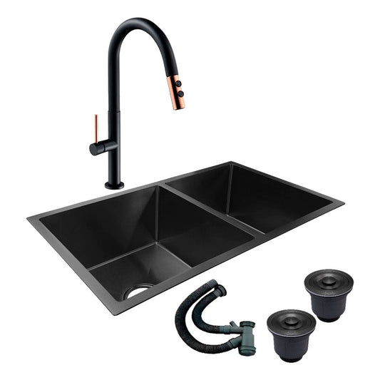 Combo Lavaplatos Doble 77*45cm+griferia Lvp Negra-rosa+ Acc