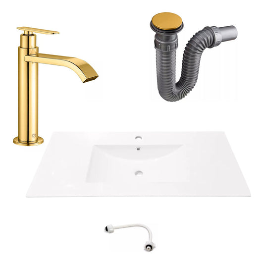 Combo Placa Lavamanos 101*46,5cm+grifo Agua Fria+push Oro1