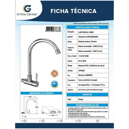 Llave De Pared Para Lavaplatos