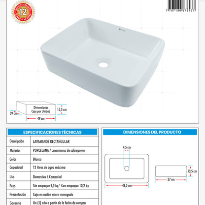 Combo Lavamanos Rectang.+griferia Monoc +push+sifon Oro Gf4