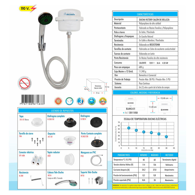Ducha Eléctrica Salón De Belleza Automática Negra