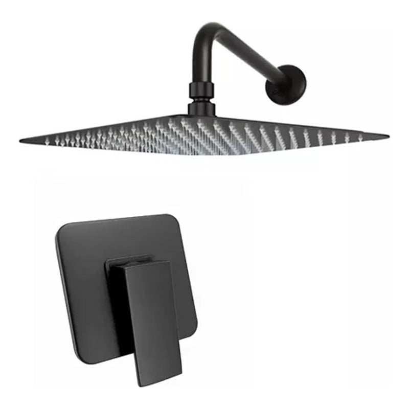 Kit Ducha Cuadrada Negro De 15cm + Monocontrol Redondo