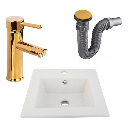 Combo Placa Lavamanos 41*41cm+griferia Monocontrol+push Oro5