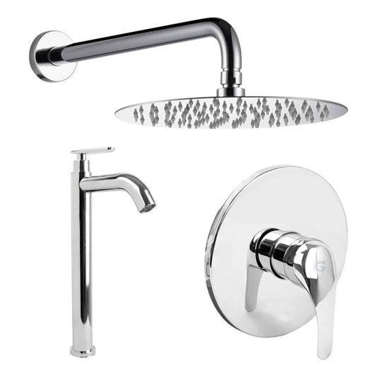 Kit Ducha 20cm +griferia Agua Fria+monocontrol Redondo Cromo