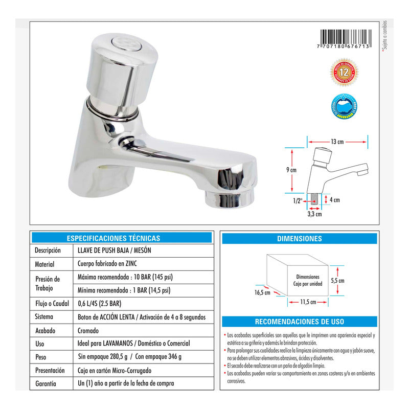 Llave Tipo Push Baja