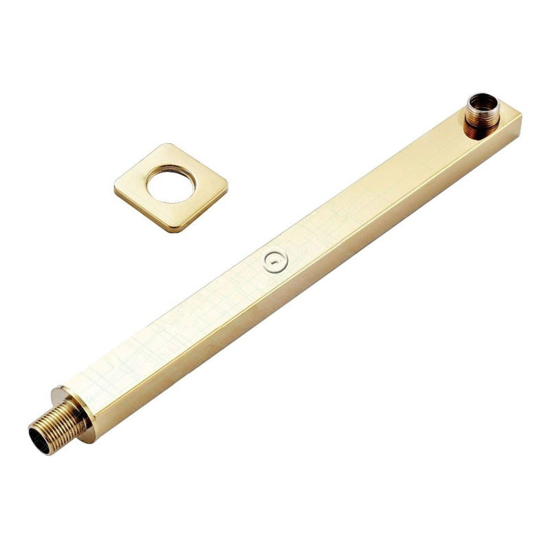 Ducha Cuadrada 20cm Con Tubo Acabado Oro