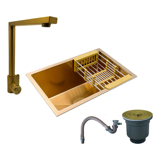 Combo Lavaplatos 51*45cm+griferia Lvp Oro Cepillado+acc