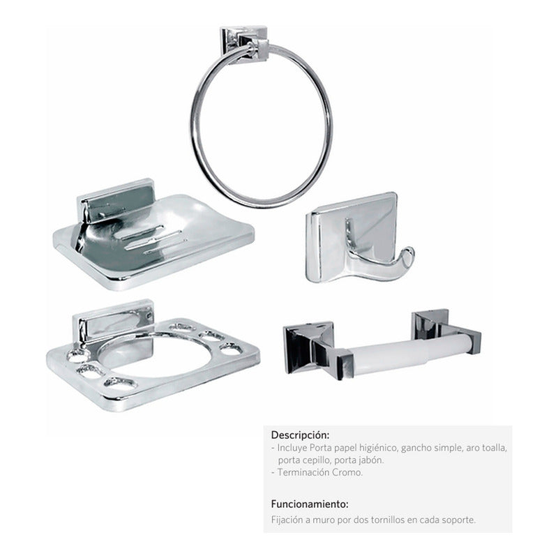 Juego De Accesorios Para Baño Mosini Cromado X5