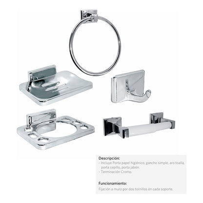 Juego De Accesorios Para Baño Mosini Cromado X5