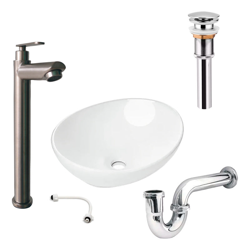 Combo Lavamanos Canoa+griferia Agua Fria+ Push Y Sifon Gf6