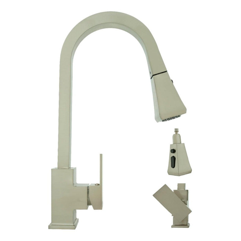 Griferia Lavaplatos Monocontrol Extraible Cuadrado Satin