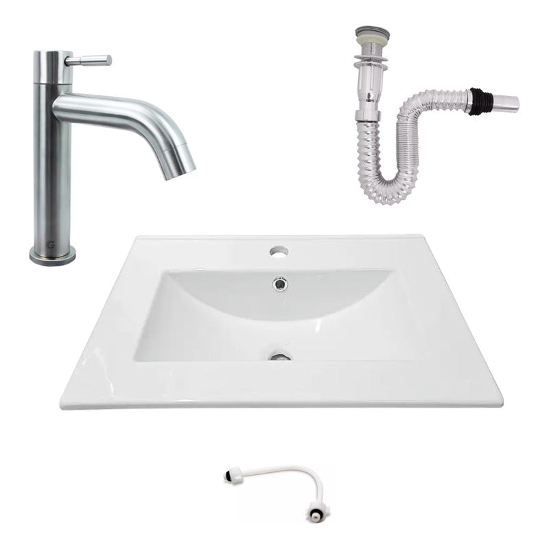 Kit Placa Lavamanos 61*46.5cm+griferia Agua Fria+push Flex.7