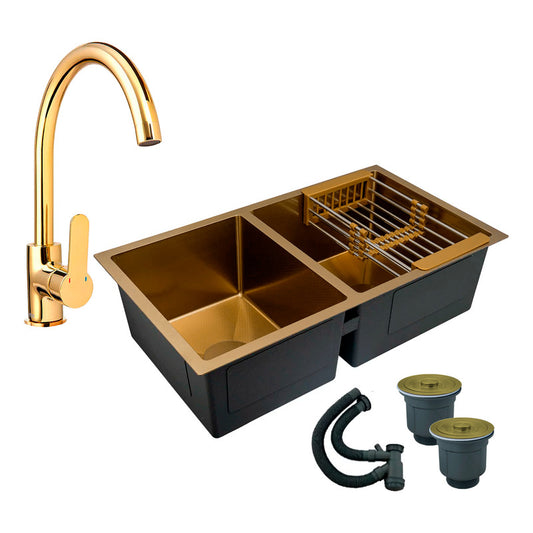 Combo Lavaplatos Doble 77*45cm+griferia Lvp Oro Brillante