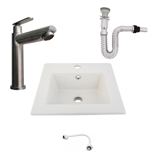Kit Placa Lavamanos 41cm+griferia Agua Fria+push Flexible 10