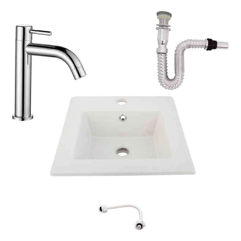 Kit Placa Lavamanos 41cm+griferia Agua Fria+push Flexible 13