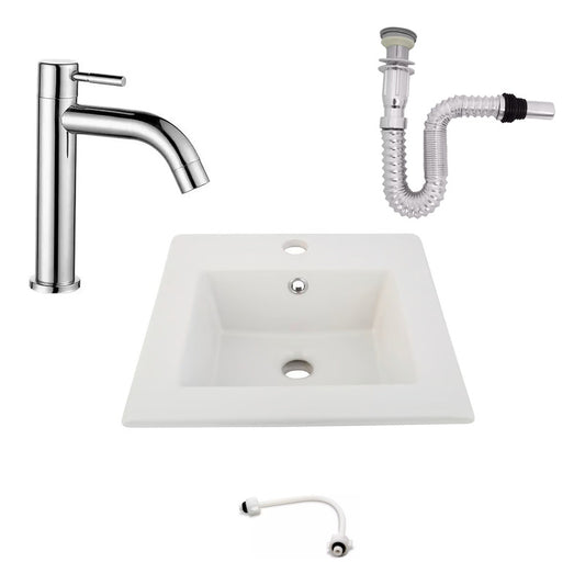 Kit Placa Lavamanos 41cm+griferia Agua Fria+push Flexible 13