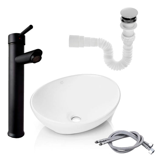 Kit Lavamanos+grifo Monocontrol Negro Plana+ Push Y Acople