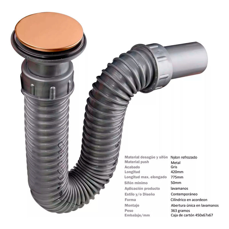 Kit Lavamanos Canoa+griferia Agua Fria Cepilado+push Oro Ros