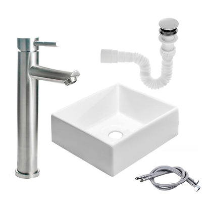 Kit Lavamanos Cuadrado+grifo Monocontrol Satinada Recto+push