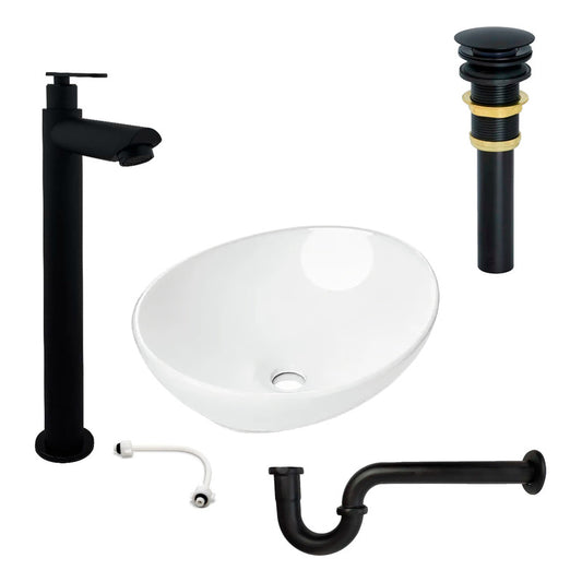 Combo Lavamanos Canoa + Grif.fria Negra + Push Y Sifon Cy