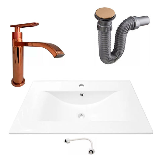 Combo Placa Lavamanos 71*46,5cm+grifo Agua Fria+push Rose1