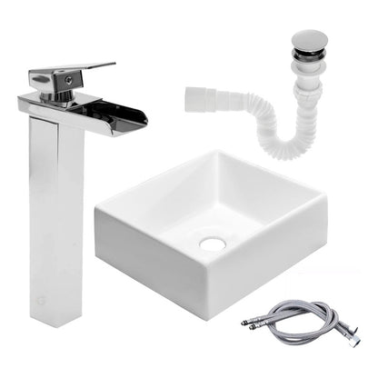 Kit Lavamanos Cuadrado+grifo Monocontrol Cascada Brill.+push