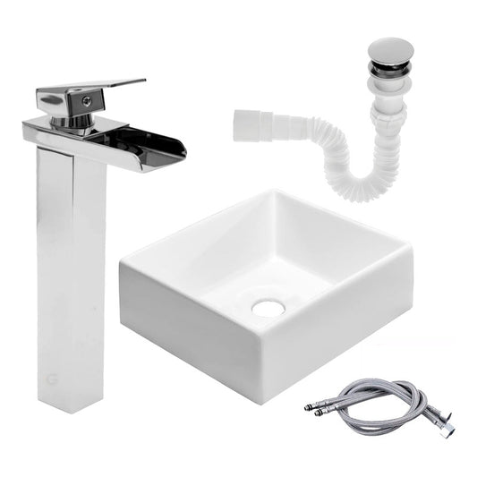 Kit Lavamanos Cuadrado+grifo Monocontrol Cascada Brill.+push