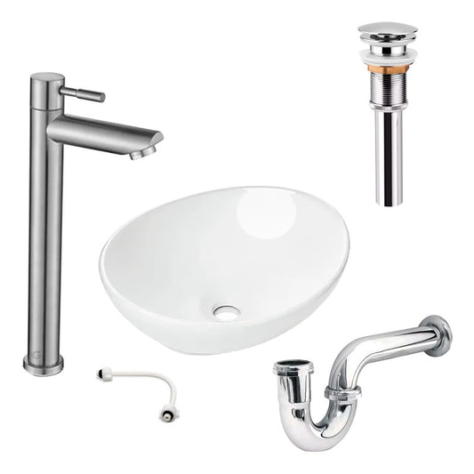 Combo Lavamanos Canoa+griferia Agua Fria+ Push Y Sifon Gf4