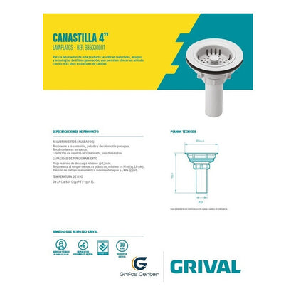 Canastilla Lavaplatos 4 Pulgadas Grival