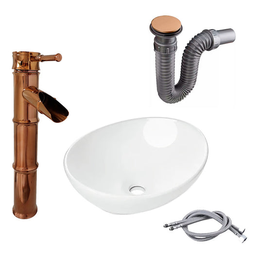 Kit Lavamanos Canoa+griferia Monocontrol Bambu+push Oro Ros