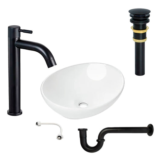 Combo Lavamanos Canoa + Grif.fria Negra + Push Y Sifon Gf1