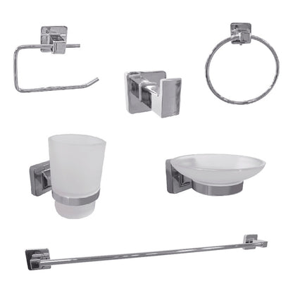 Juego De Accesorios Baño Plateado Cromado Lucca X6