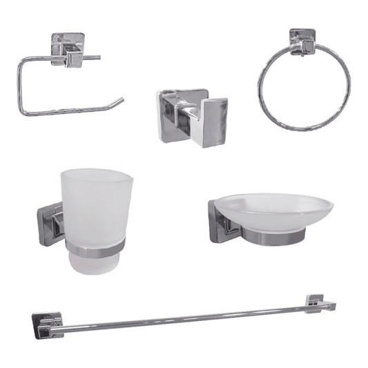 Juego De Accesorios Baño Plateado Cromado Lucca X6