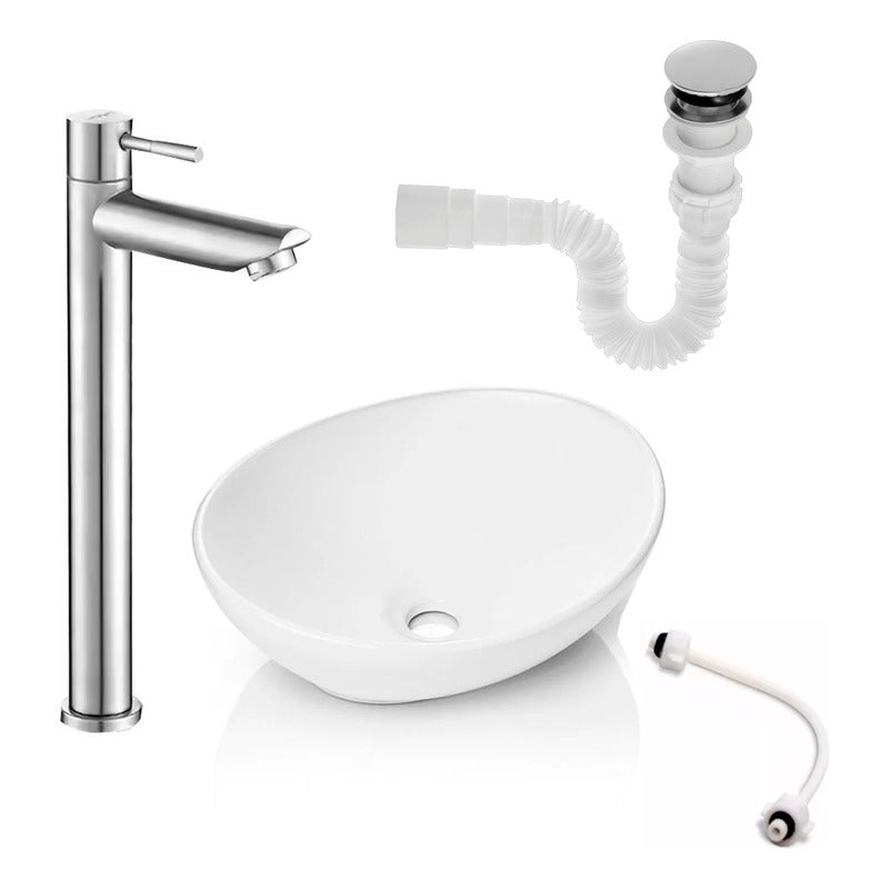 Kit Lavamanos Canoa+griferia Plateada Ag.fria+push-acople