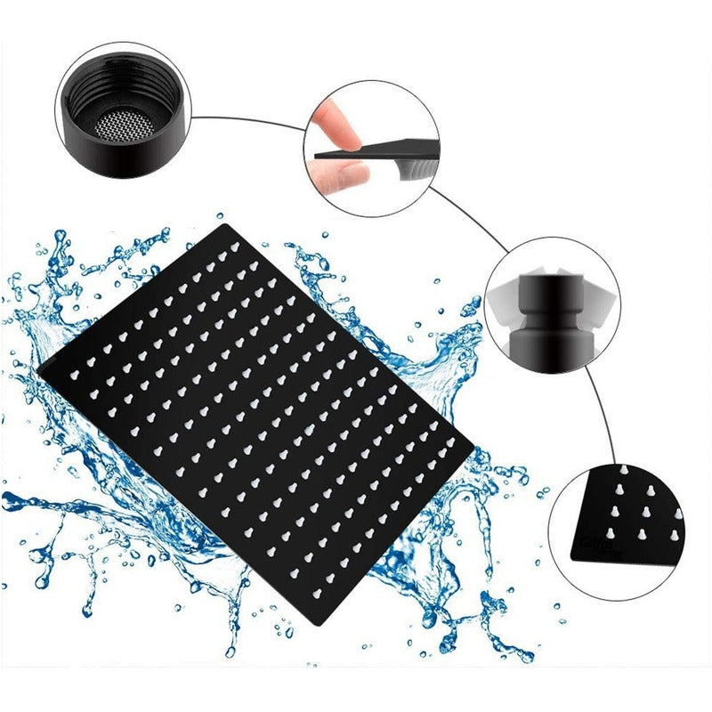 Regadera Ducha Negra Acero Inox.cuadrada 20cm-incluye Tubo