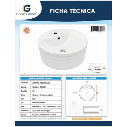 Lavamanos Redondo Vessel Blanco