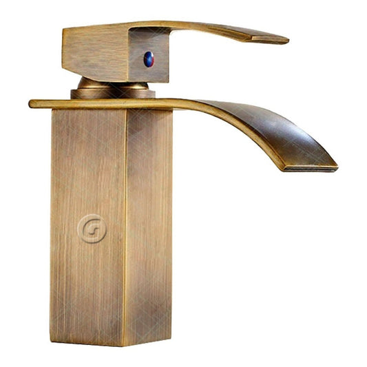 Griferia Cuadrada Baja Tipo Cascada Bronce Antiguo