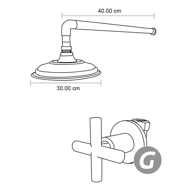 Ducha Circular30cm Con Tubo A Pared + Registro Cobre Antiguo